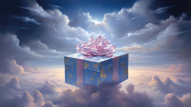 A gift box with a pink bow on it.