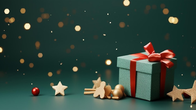 A gift box with a red bow and a blue background with a star on it