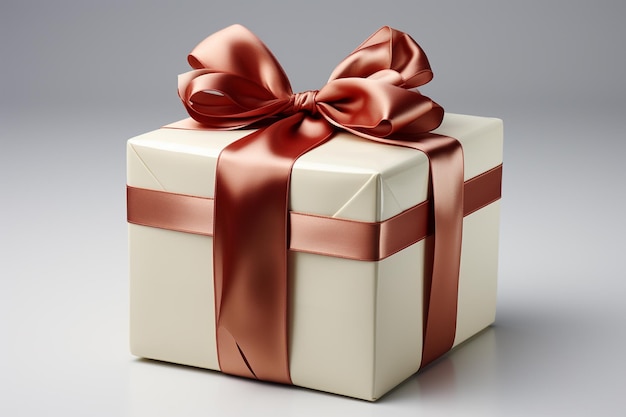 Gift box with red bow on white background 3d rendering