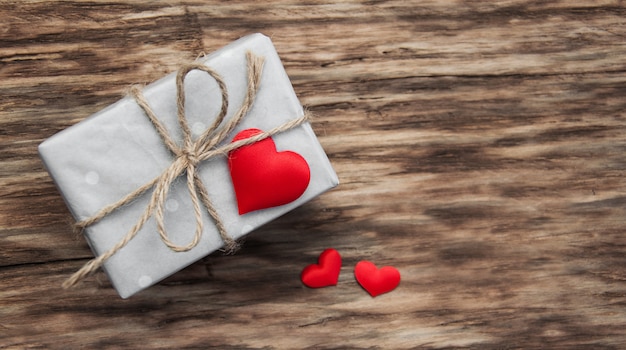 Gift box with red fabric hearts