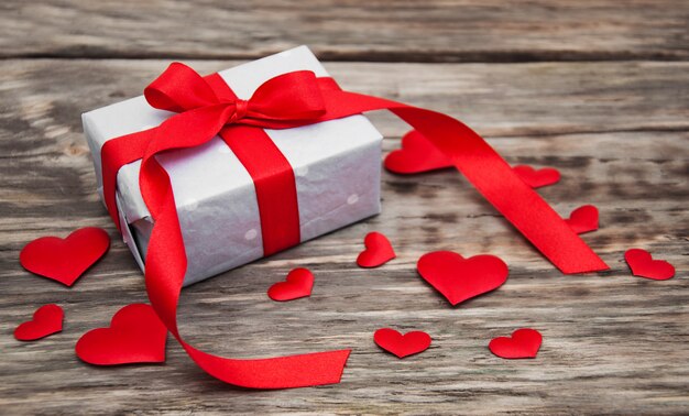 Gift box with red fabric hearts