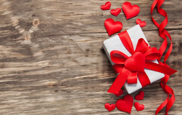 Gift box with red fabric hearts