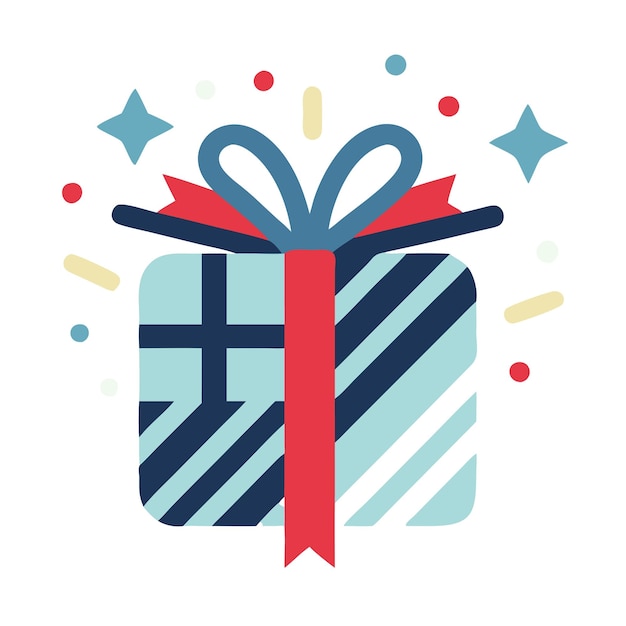 a gift box with a red ribbon and a blue ribbon