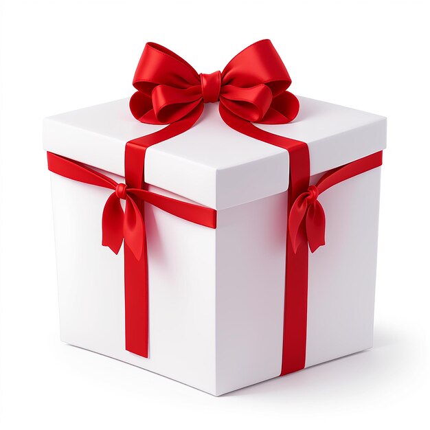 Gift box with red ribbon isolated on transparent and white background