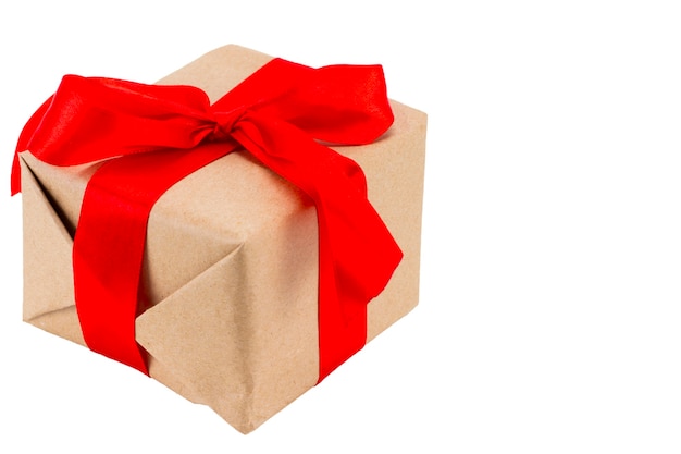 Gift box with red ribbon, isolated on the white background, clipping path included.