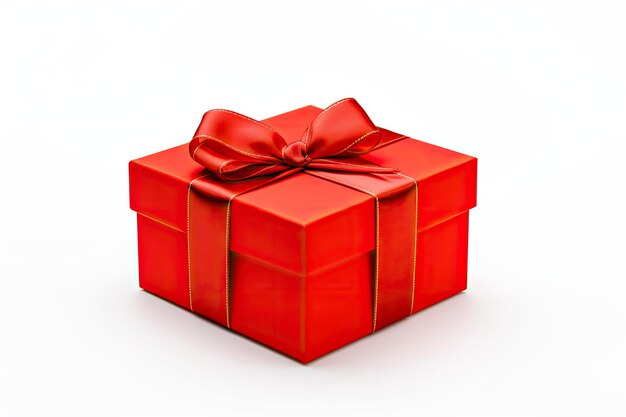 Gift box with red ribbon isolated on white background