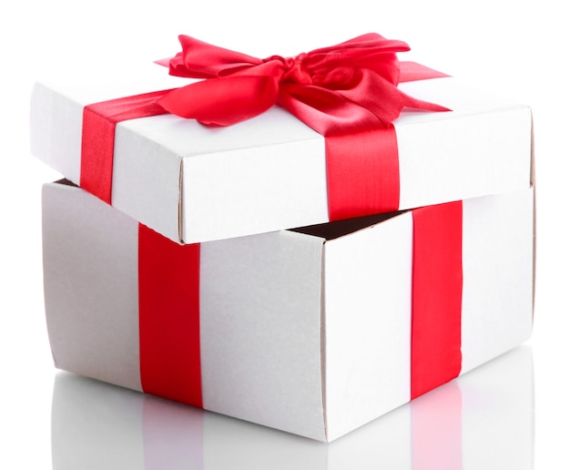 Gift box with red ribbon isolated 