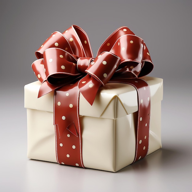 a gift box with a red ribbon tied around it.