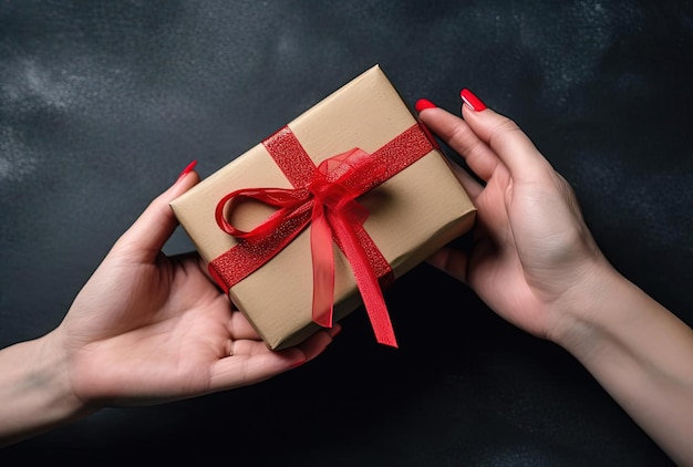 A gift box with red ribbon