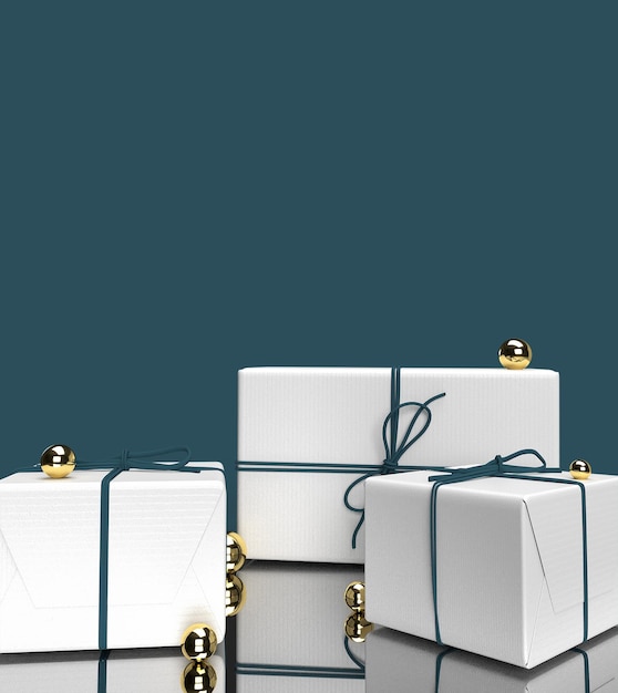 Photo gift box with ribbon and gold bow 3d render