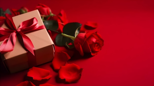 A gift box with a ribbon tied around it and a red ribbon tied around it.