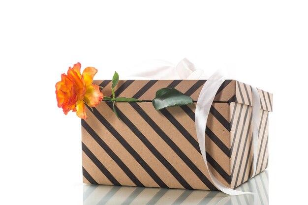 Photo gift box with ribbons and beautiful roses inside