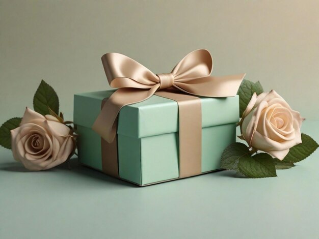 gift box with roses and candles on wooden