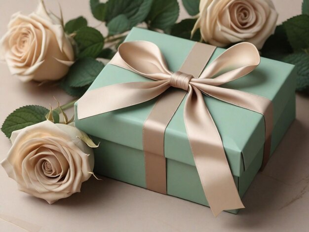 gift box with roses and candles on wooden