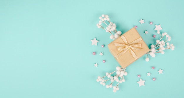 Gift box with snow covered berries, christmas holiday wintertime