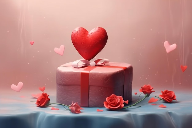 Gift box with textile hearts as a present for valentine's day GENERATIVE AI