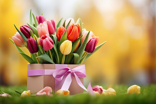 Gift box with various tulips