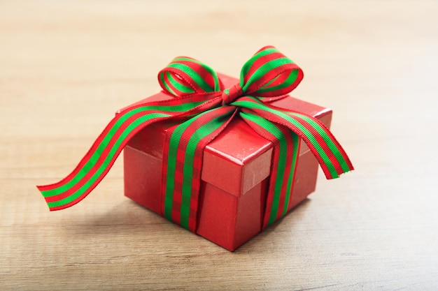 Gift box on wooden background