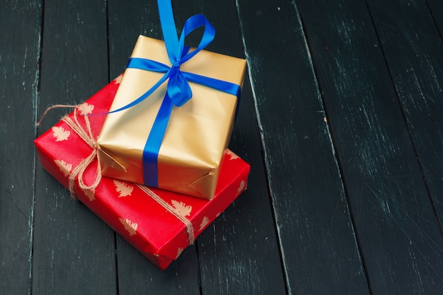 Gift box on wooden background