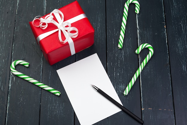 Gift box on wooden background