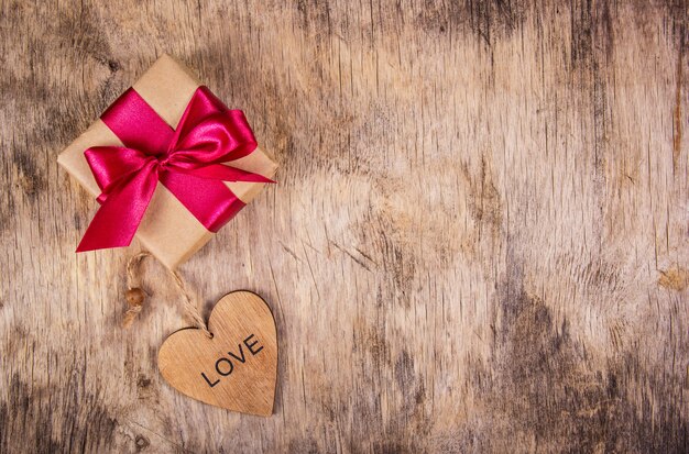 Gift box and wooden heart