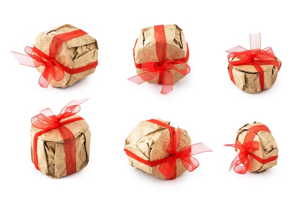 Gift box wrapped set isolated on white