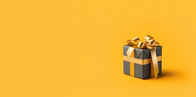 Gift box on yellow background sale banner black friday sale cyber monday sale generative ai