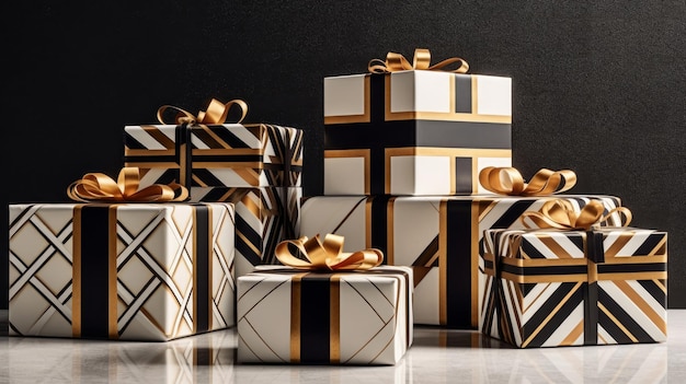 A gift boxes adorned with modern geometricshaped ornaments or patterns AI generated