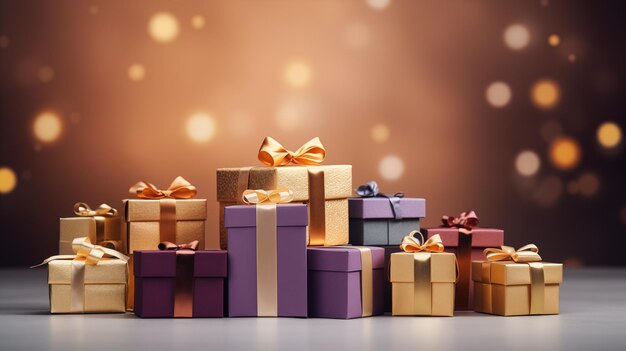 gift boxes against luxury gold bokeh background