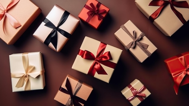 Gift boxes background Festive background Generative AI