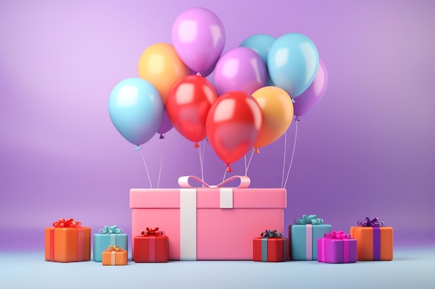 Gift boxes and balloons colorful Happy birthday concept celebration background generative ai