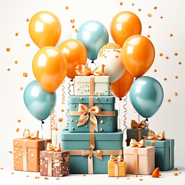 Gift boxes and balloons colorful Happy birthday concept celebration background generative ai