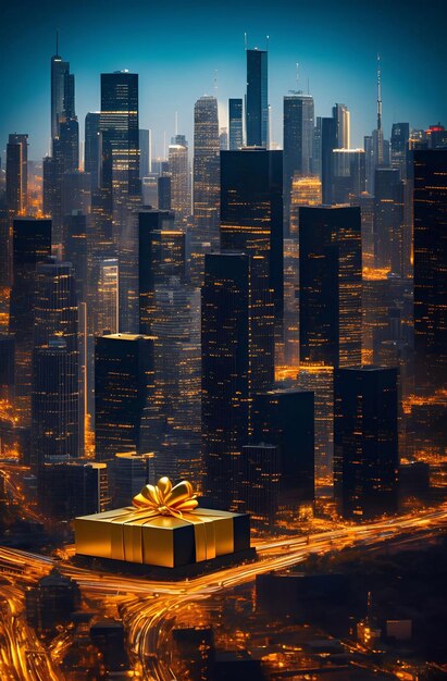 gift boxes in the city Black Friday Cinematic daylight generative ai illustration