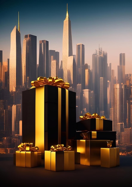 gift boxes in the city Black Friday Cinematic daylight generative ai illustration