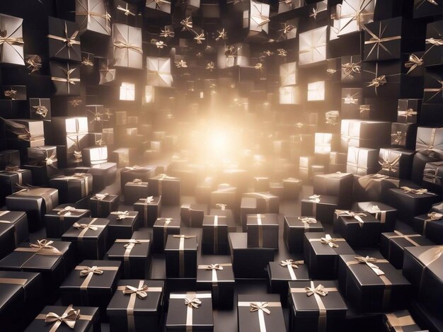 gift boxes in the city Black Friday Cinematic daylight generative ai illustration