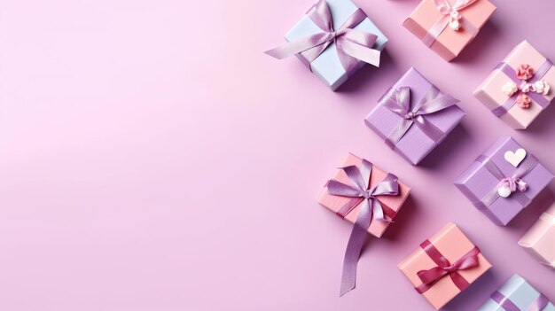 Gift boxes on color background AI generative