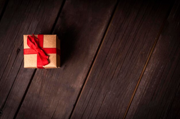 Gift boxes on the dark wood