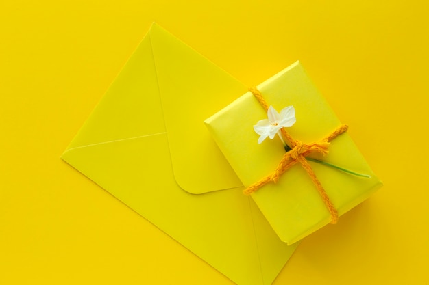 Gift boxes decorated on yellow