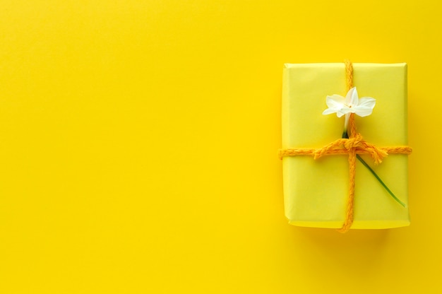 Gift boxes decorated on yellow