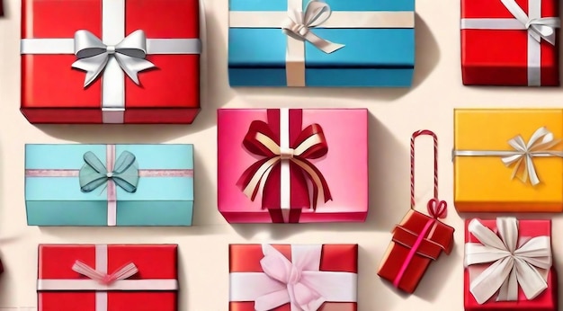 Photo gift boxes and decorations on abstract background sales gifts background colored gifts wallpaper