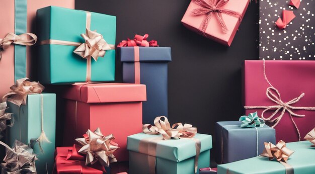 Photo gift boxes and decorations on abstract background sales gifts background colored gifts wallpaper