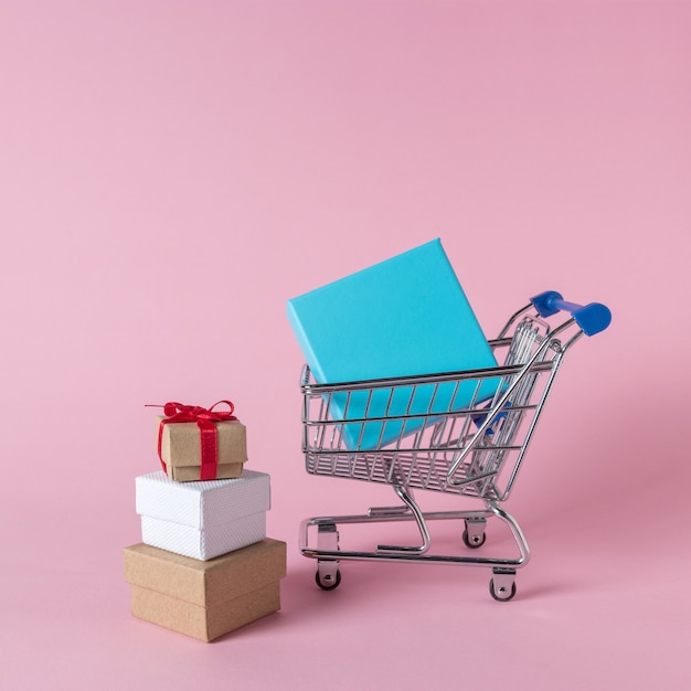 Gift boxes in shopping cart