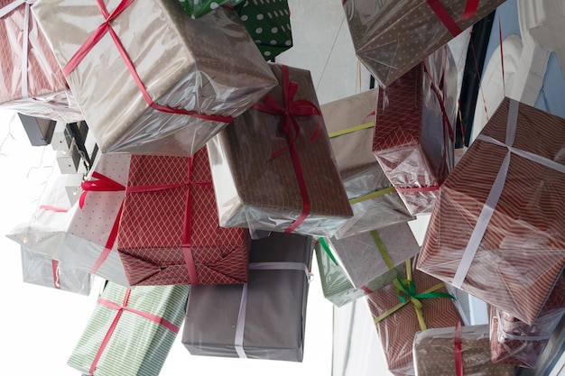 Gift boxes tied with ribbons street decor