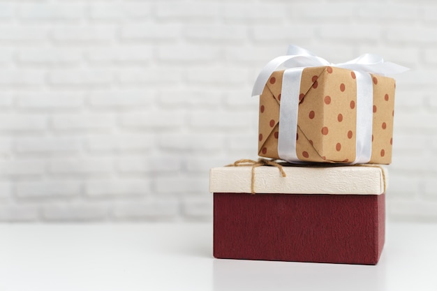 Gift boxes on white table