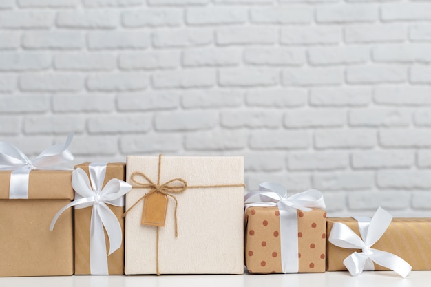 Gift boxes on white table