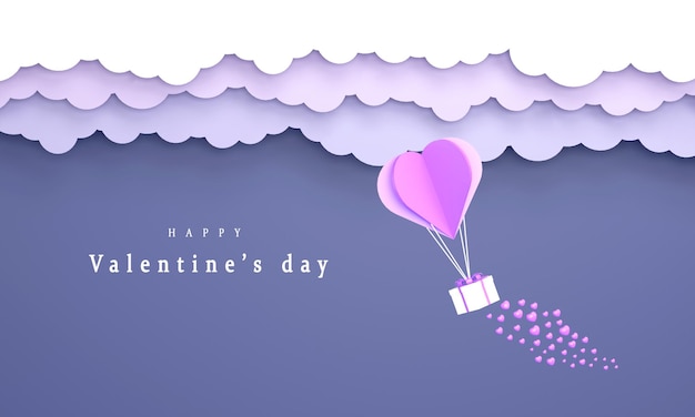 Gift boxes with heart balloon floating it the sky Happy Valentines Day banners paper art style