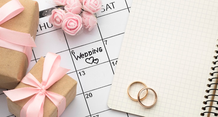 Photo ピンクのリボンと結婚指輪のギフトボックス