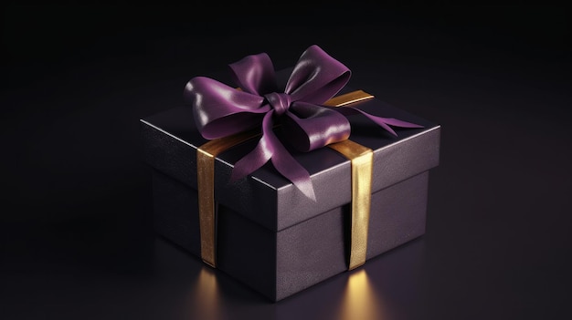 Gift boxes with red ribbon on black background with copy space for text