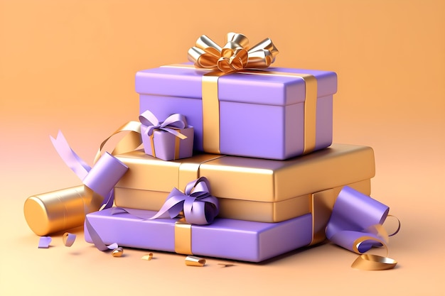 Photo gift boxes with ribbon and bow generative by ai