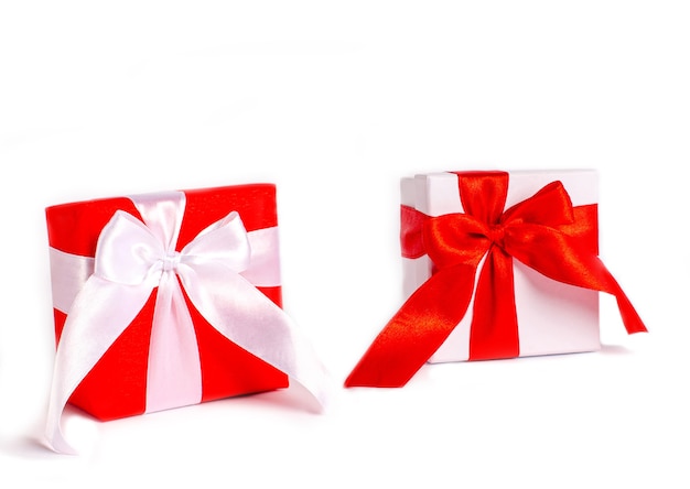 Gift boxes with ribbon isolated